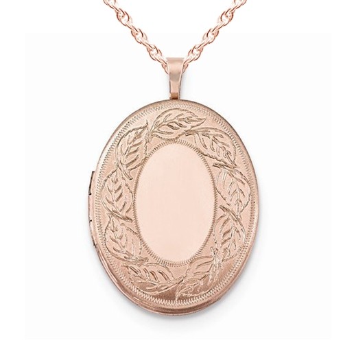 Sterling Silver Rose Gold Plated Floral Oval Photo Locket