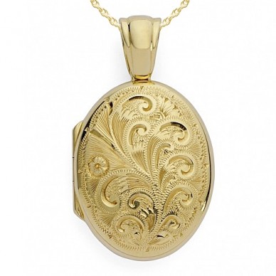 18k Yellow Gold Floral Oval Locket
