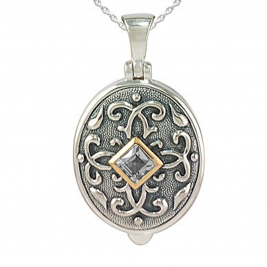 Sterling Silver Round Oval Locket w/ Diamond - Isabelle