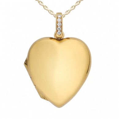 18k Yellow Gold Heart Locket w/ Diamond Accent