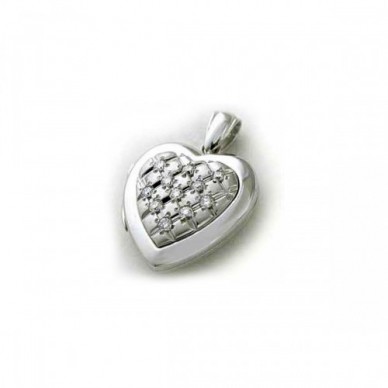 14k White Gold Diamond Quilt Heart Locket - Marie