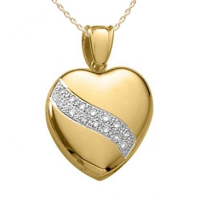 14k Yellow Gold Diamond Swirl Heart Locket