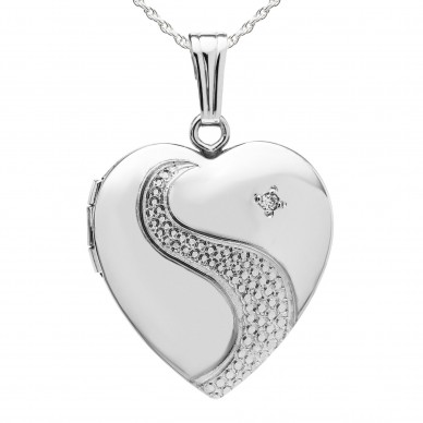 Sterling Silver Heart Locket w/ Diamond