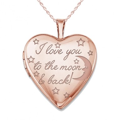 Sterling Silver Rose Gold Plated " To The Moon & Back" Heart Photo Locket