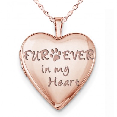 Sterling Silver Rose Gold Plated "Furever In My Heart" Heart Photo Locket