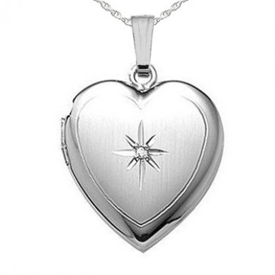 Sterling Silver Heart Locket with Diamond - Janet