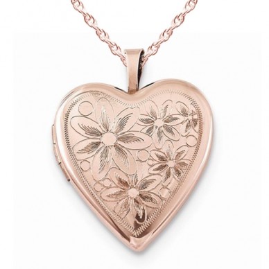 Sterling Silver Rose Gold Plated Floral Heart Photo Locket