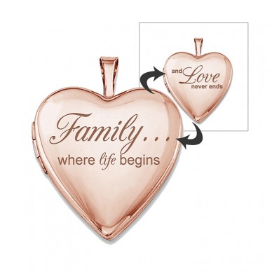 Sterling Silver Rose Gold Plated "Family Love" Heart Photo Locket
