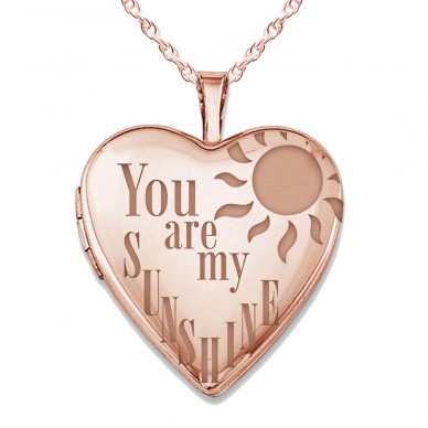 Sterling Silver Rose Gold Plated You Are My Sunshine Heart Photo Locket
