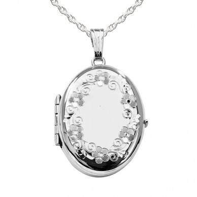14K White Gold Floral Oval Four Photo Locket