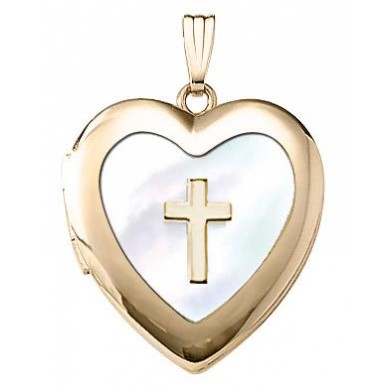 14K Gold Filled Mother of Pearl Heart Locket 