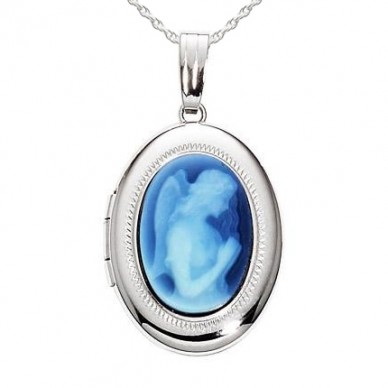 14k White Gold Agate Silhouette Oval Locket