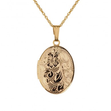 Gold Filled Hand Engraved Floral Oval Locket