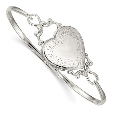 Sterling Silver Bangle Bracelet Heart Photo Locket 