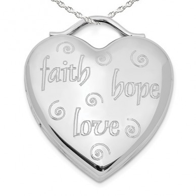 Sterling Silver Faith, Hope, Love Heart Photo Locket