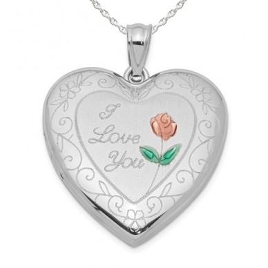 Sterling Silver "I Love You" Floral Heart Photo Locket