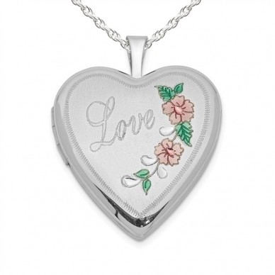 Sterling Silver Floral "Love" Heart Photo Locket 
