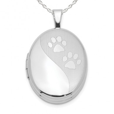 Sterling Silver Paw Prints Oval Photo Locket