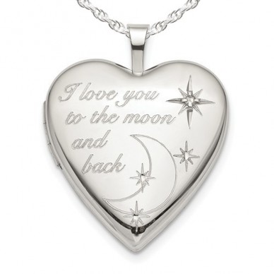 Sterling Silver "To The Moon" Diamond Heart Photo Locket 