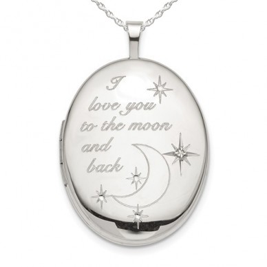 Sterling Silver "To the moon and back" Diamond Oval Photo Locket