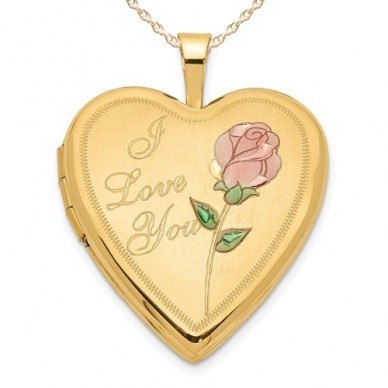 14K Gold "I Love You" Floral Heart Photo Locket