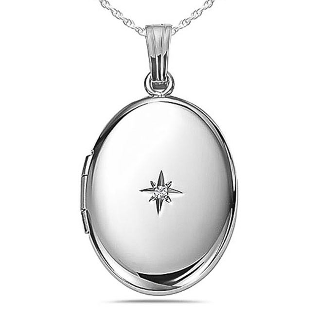 Sterling Silver Diamond Oval Locket - Mary Beth - Premium Lockets - Lockets