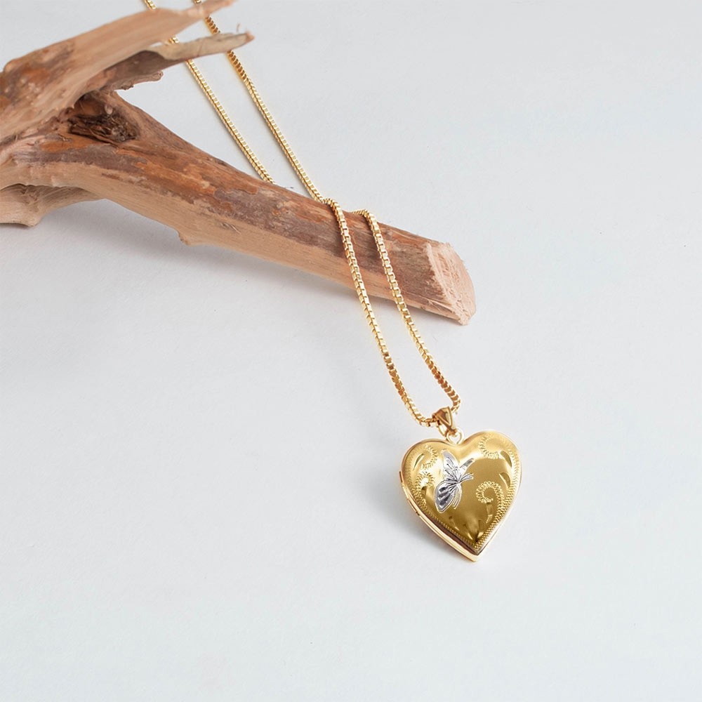 Gold Filled w/ Two Tone Butterfly Heart Locket