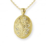 18k Yellow Gold Diamond & Hand Engraved Oval Locket