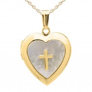 Gold Filled Mother of Pearl Cross Heart Locket