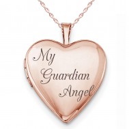 Sterling Silver Rose Gold Plated "My Guardian Angel" Heart Photo Locket