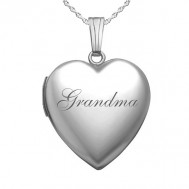 14k White Gold Grandma Heart Photo Locket