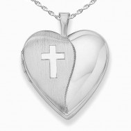 Sterling Silver Satin and Polish Cross Heart Photo Locket 