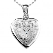 Sterling Silver Floral Heart Photo Locket with Diamond