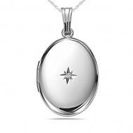 Sterling Silver Oval Locket with Diamond