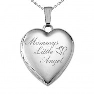 14k White Gold Mommys Little Angel Heart Photo Locket