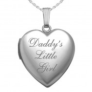 14k White Gold Daddy's Little Girl Heart Photo Locket