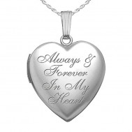 Sterling Silver "Always & Forever In my Heart " Heart Photo Locket