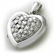 14k White Gold Diamond Quilt Heart Locket - Marie