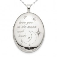 Sterling Silver "To the moon and back" Diamond Oval Photo Locket