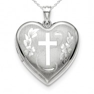 Sterling Silver Floral Religious Heart Photo Locket