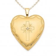 14K Gold Cross With Diamond Heart Photo Locket
