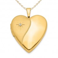 14K Gold Polish And Satin Diamond Heart Photo Locket