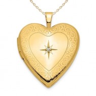 14K Gold Starburst Diamond Heart Photo Locket