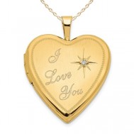 14K Gold "I Love You" With Diamond Heart Photo Locket