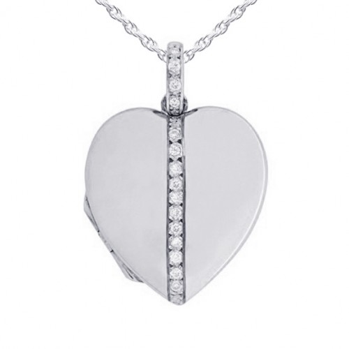 18k White Gold Diamond Heart Locket - Addison