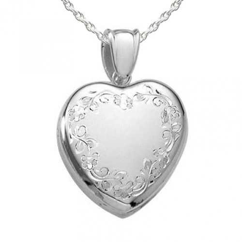 14k White Gold Premium Floral Heart Locket - Brooke