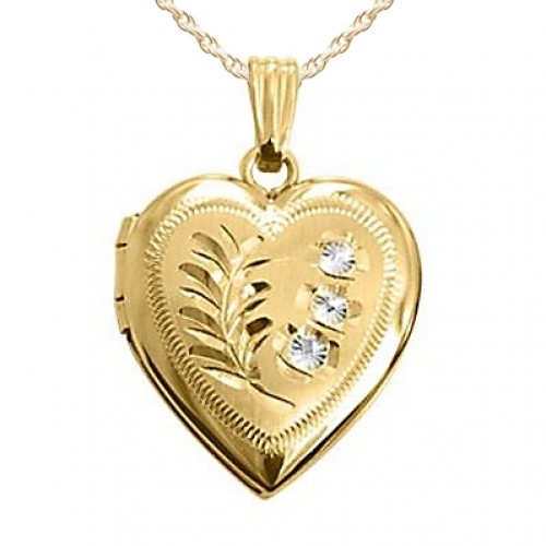 Gold Filled Two Tone Floral Design w/ Diamond Heart Locket