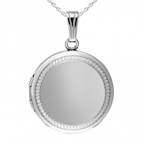 Sterling Silver w/ Diamond Design Round Locket