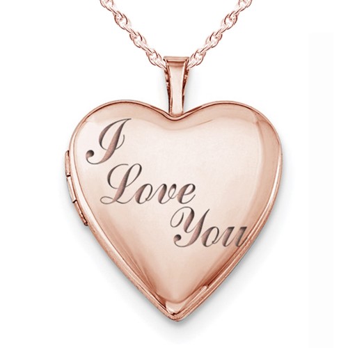 Sterling Silver Rose Gold Plated "I Love You" Heart Photo Locket
