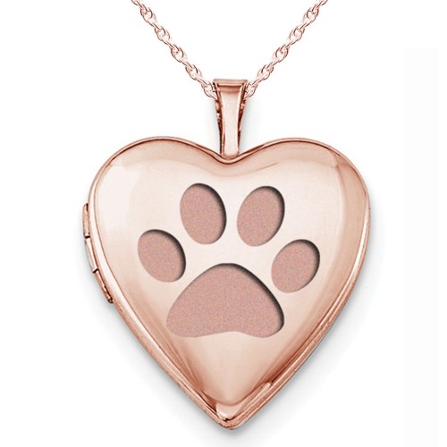 Sterling Silver Rose Gold Plated "Dog Paw Print" Heart Photo Locket